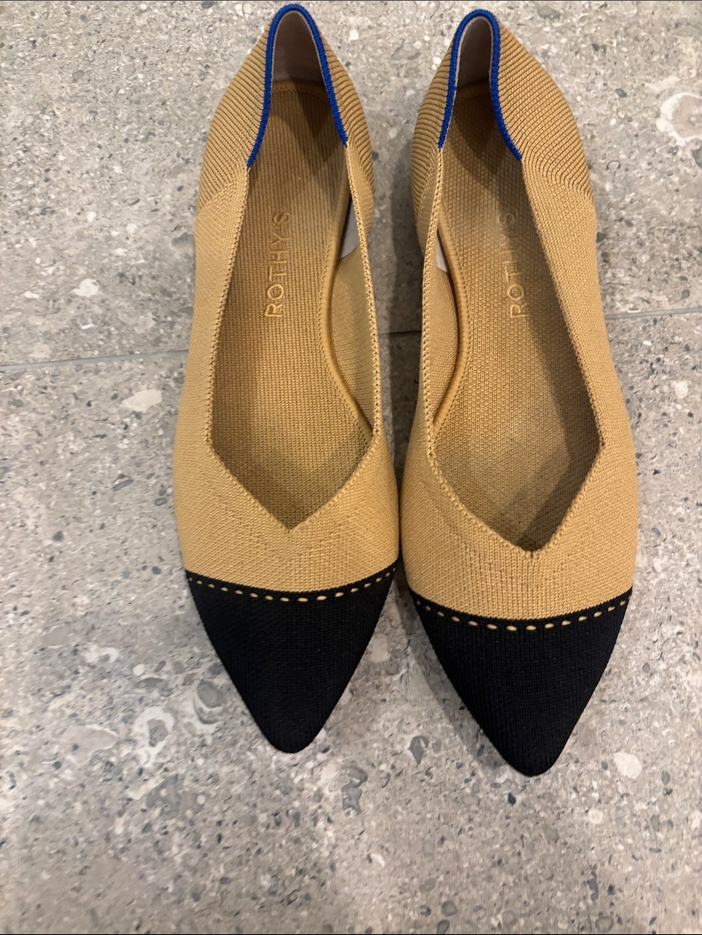 Rothy’s Two-Tone Pointed Toe Flats in beige and Black - Picture 4 of 4